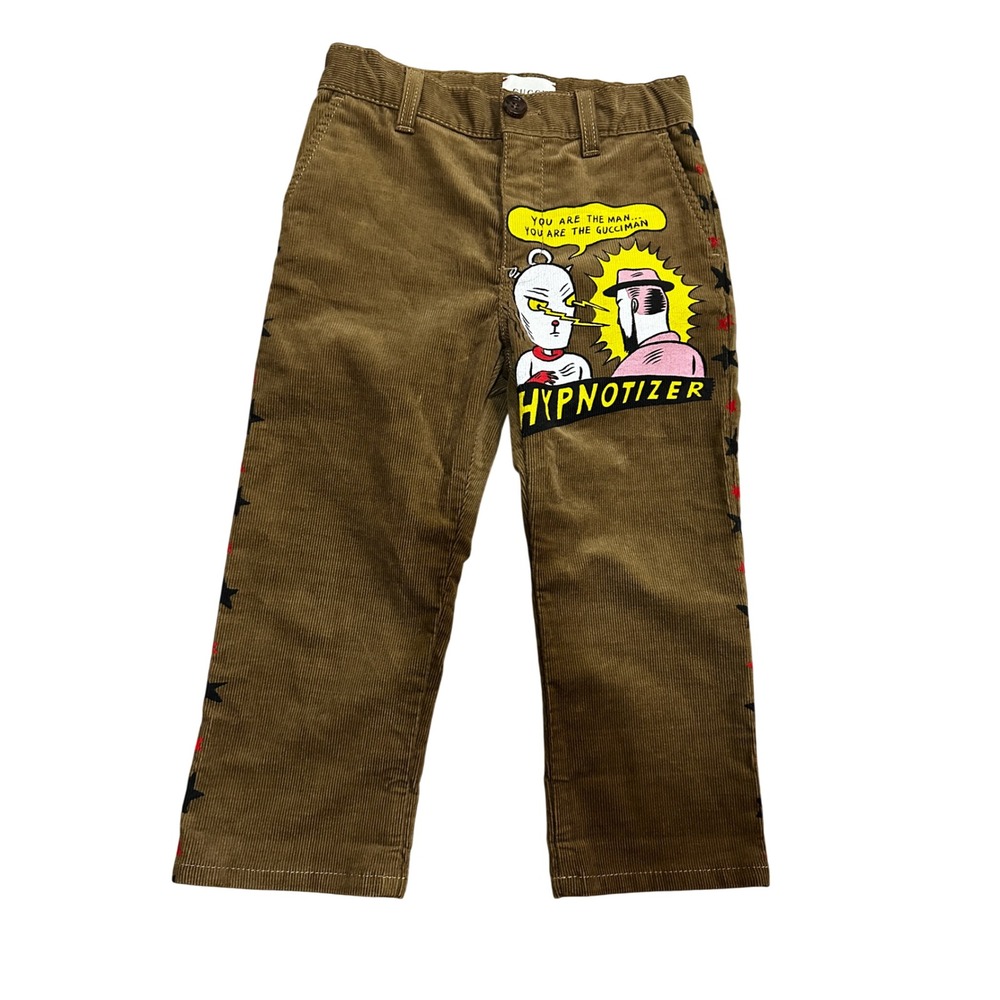Gucci Kids Brown Corduroy Hypnotizer Star Graphic Pants Size 4